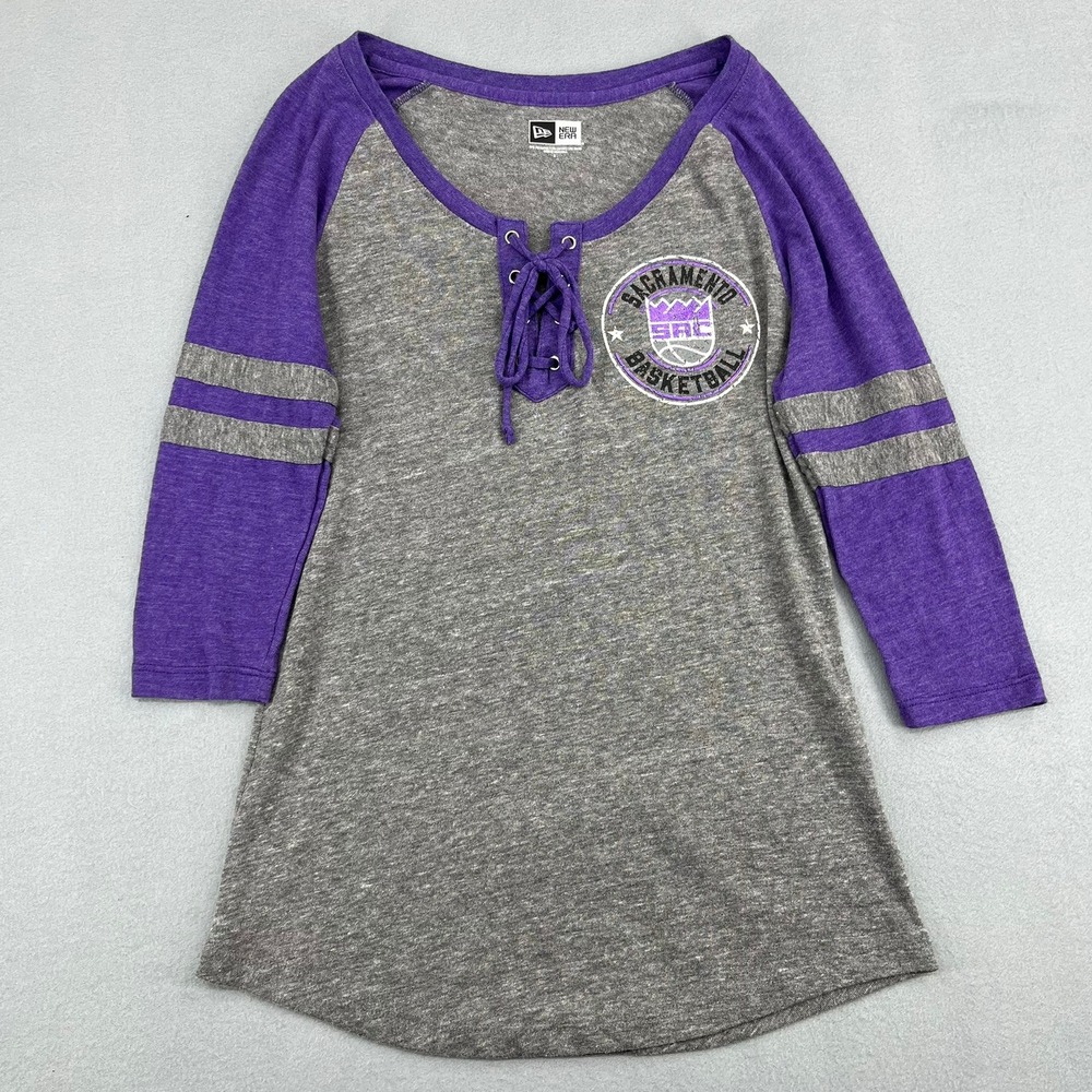New Era Sacramento‎ Kings NBA Raglan 3/4 Sleeve Shirt Grey Purple Womens S